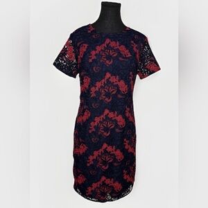 Banana Republic Navy & Red Floral Lace Sheath Dress Size 0